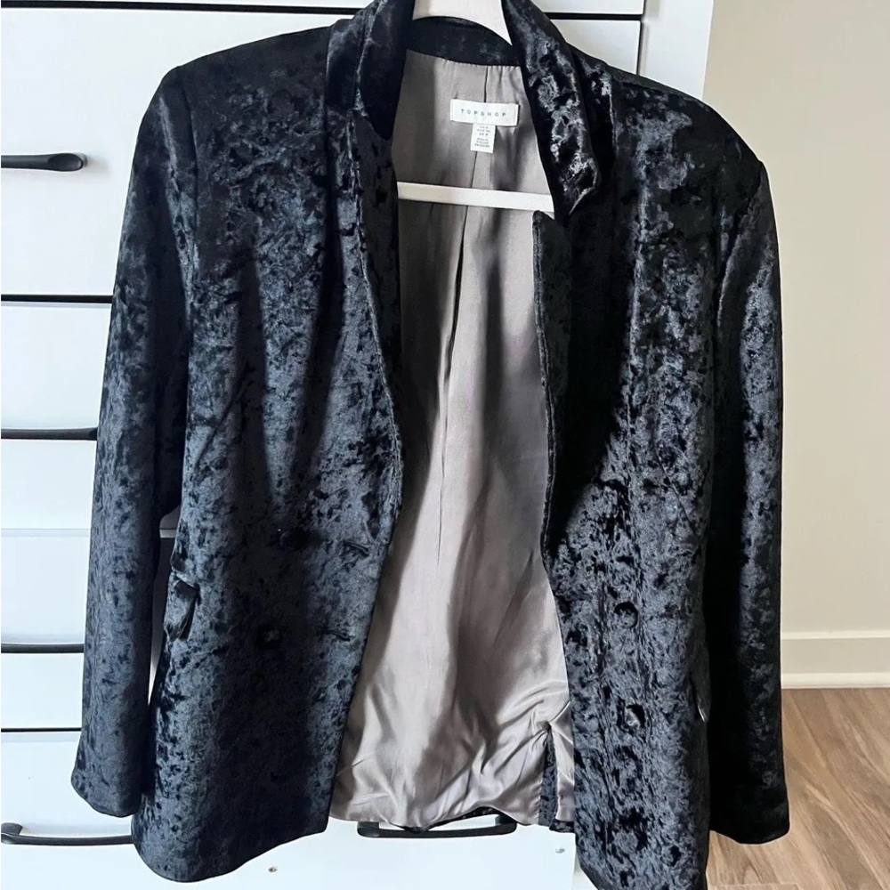 Topshop Black Velvet Pantsuit